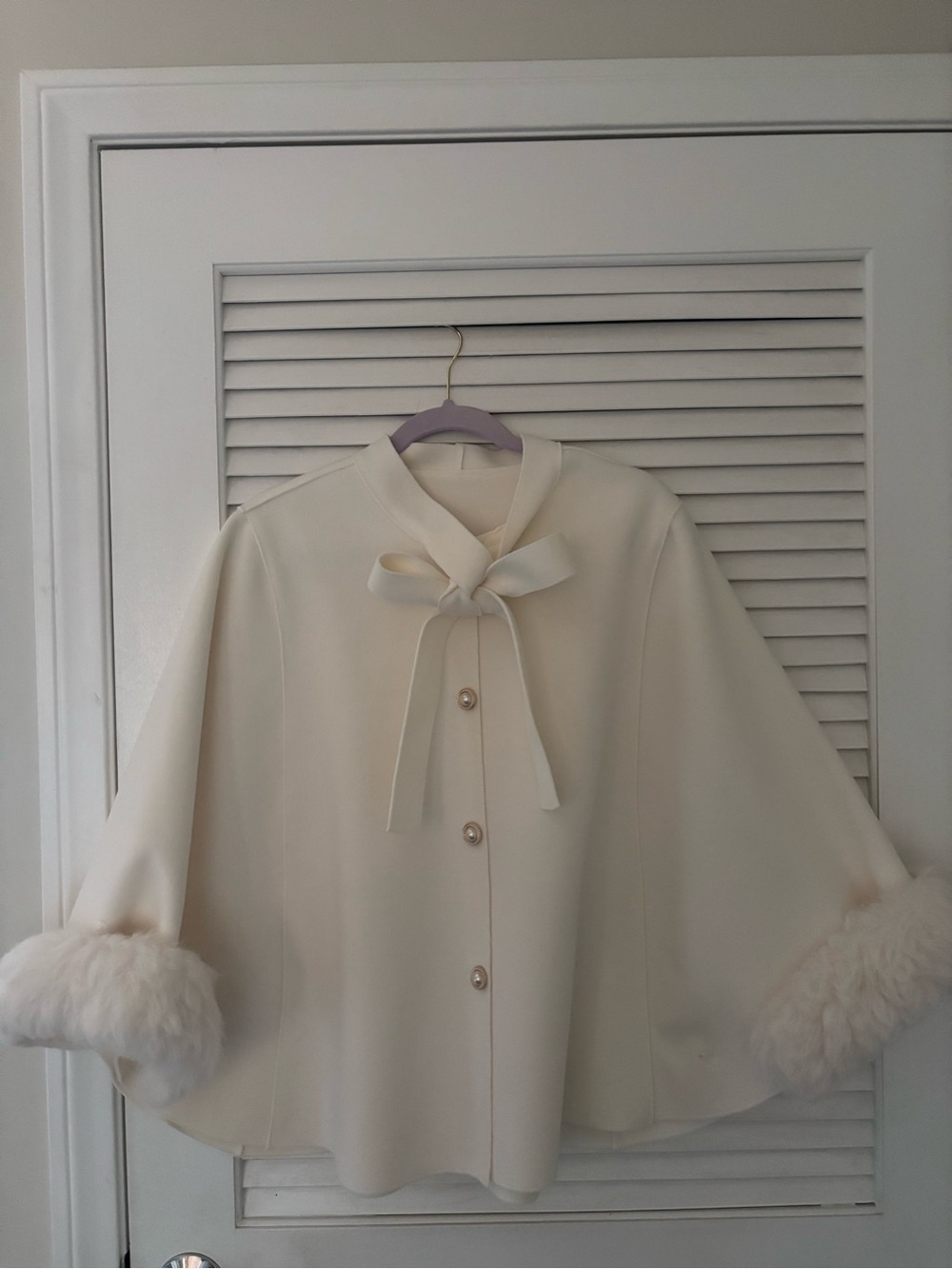 Cream Bow-Tie Cape with Faux Fur Cuffs